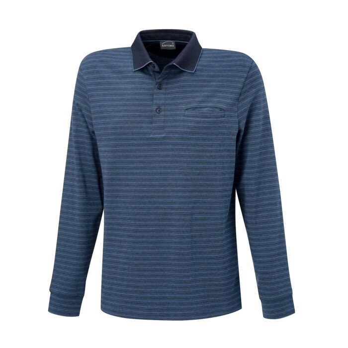 Gestreiftes Poloshirt mit langem Arm und Brusttasche