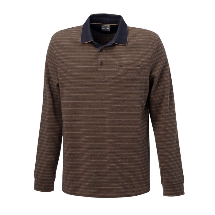 Gestreiftes Poloshirt mit langem Arm und Brusttasche