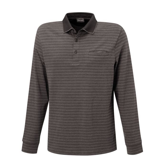 Gestreiftes Poloshirt mit langem Arm und Brusttasche