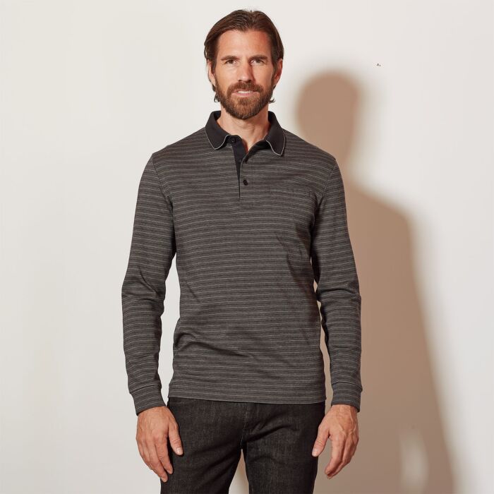 Gestreiftes Poloshirt mit langem Arm und Brusttasche