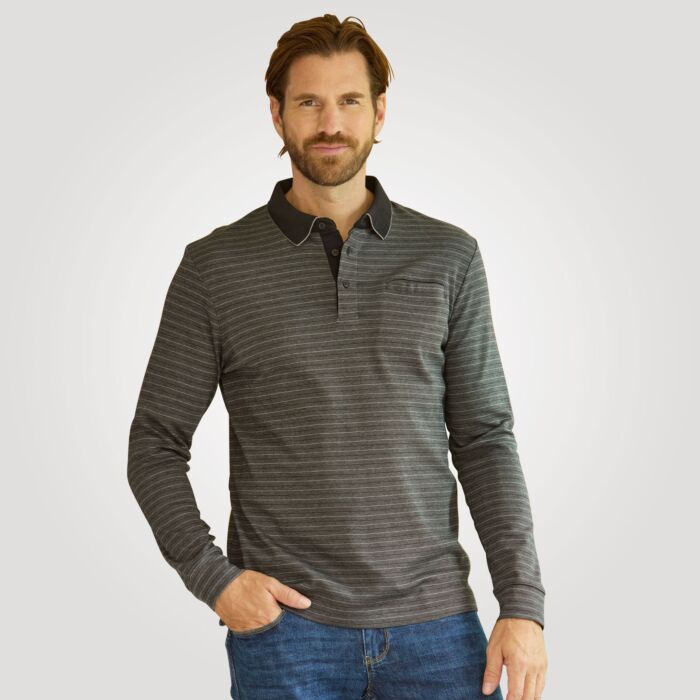 Gestreiftes Poloshirt mit langem Arm und Brusttasche