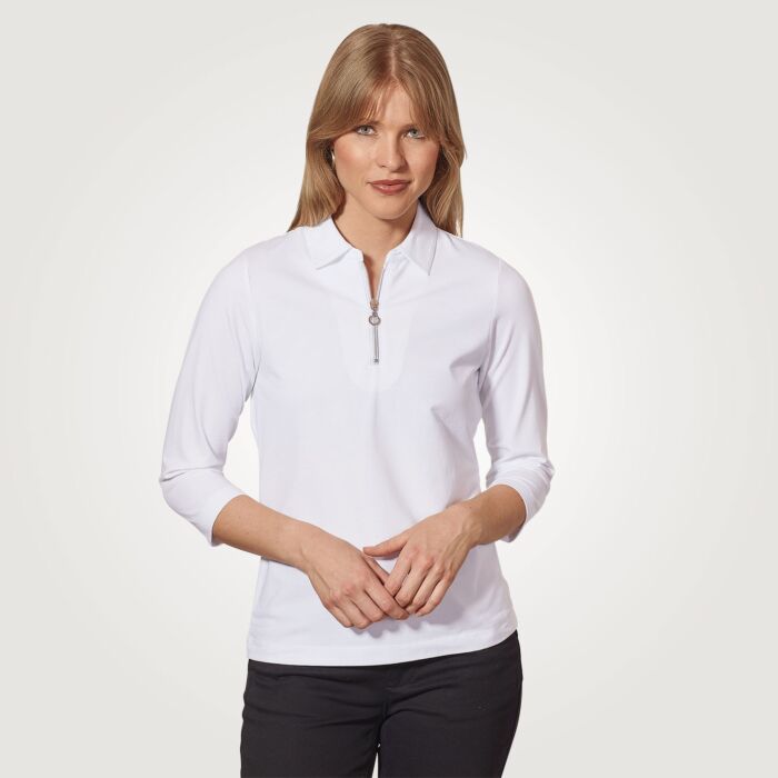 Poloshirt mit Reissverschluss und 3/4 Ärmeln, komfortabel
