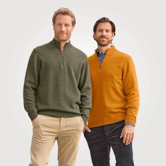Pull camionneur zippé en laine d'agneau