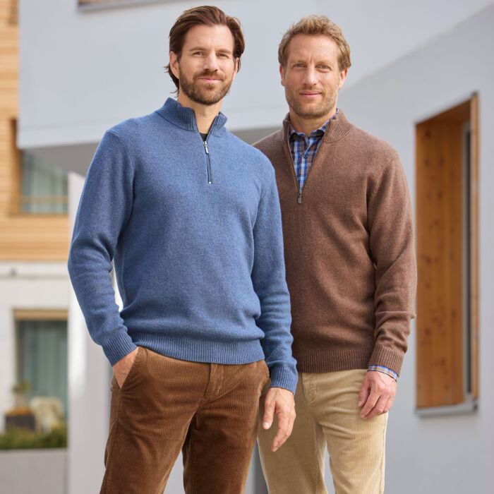 Pull camionneur zippé en laine d'agneau