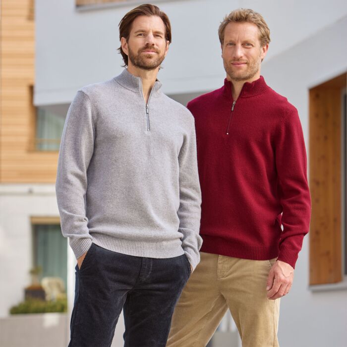 Pull camionneur zippé en laine d'agneau