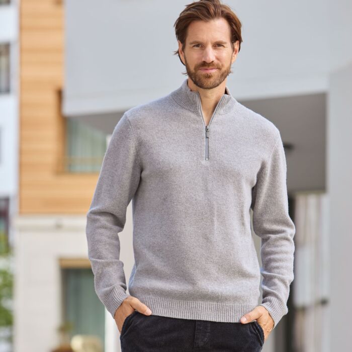 Pull camionneur zippé en laine d'agneau