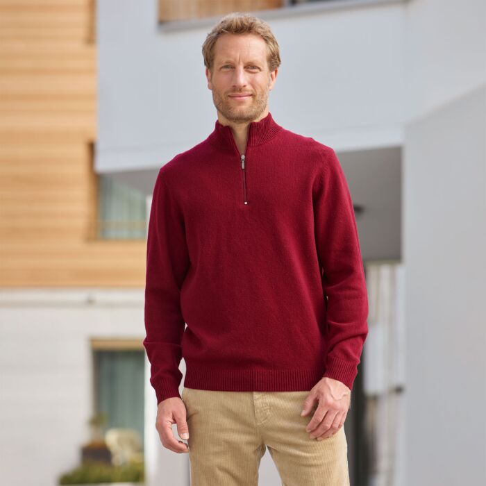 Pull camionneur zippé en laine d'agneau