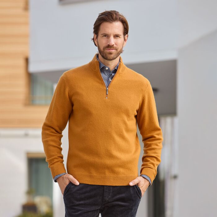Pull camionneur zippé en laine d'agneau