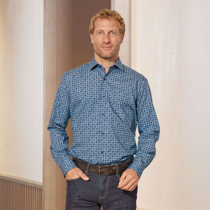 Chemise à manches longues et imprimé all-over, repassage superflu