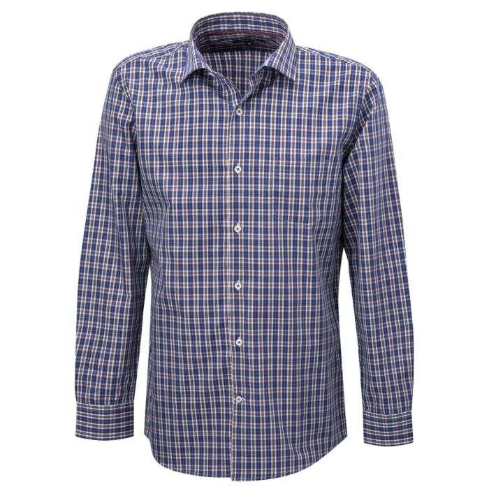 Artime Chemise à manches longues et carreaux, repassage superflu bleu-brun