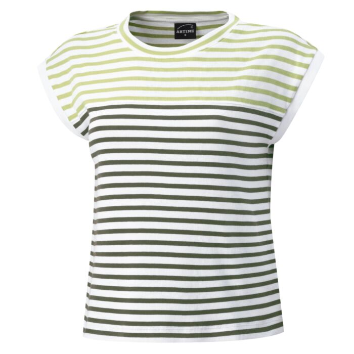 Gestreiftes Damen T-Shirt mit Rippenstruktur