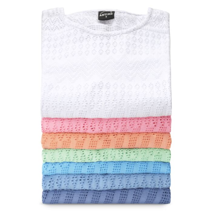 Damen Ajour T-Shirt mit angeschnittenen Ärmeln