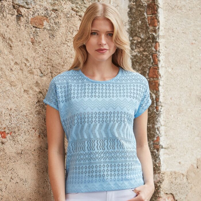 Damen Ajour T-Shirt mit angeschnittenen Ärmeln