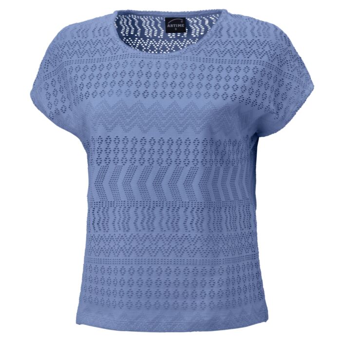Damen Ajour T-Shirt mit angeschnittenen Ärmeln