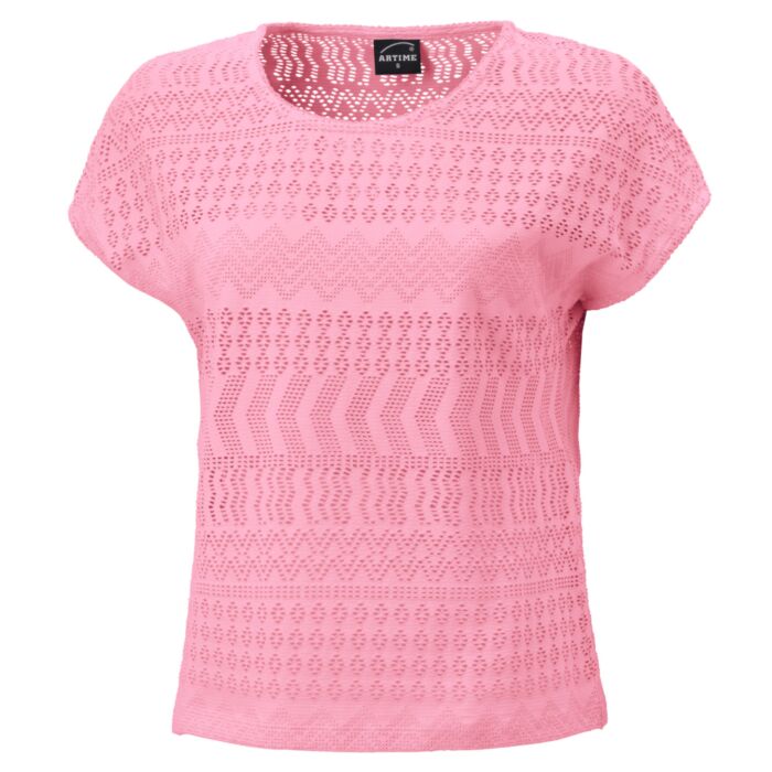 Damen Ajour T-Shirt mit angeschnittenen Ärmeln