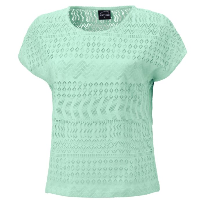 Damen Ajour T-Shirt mit angeschnittenen Ärmeln