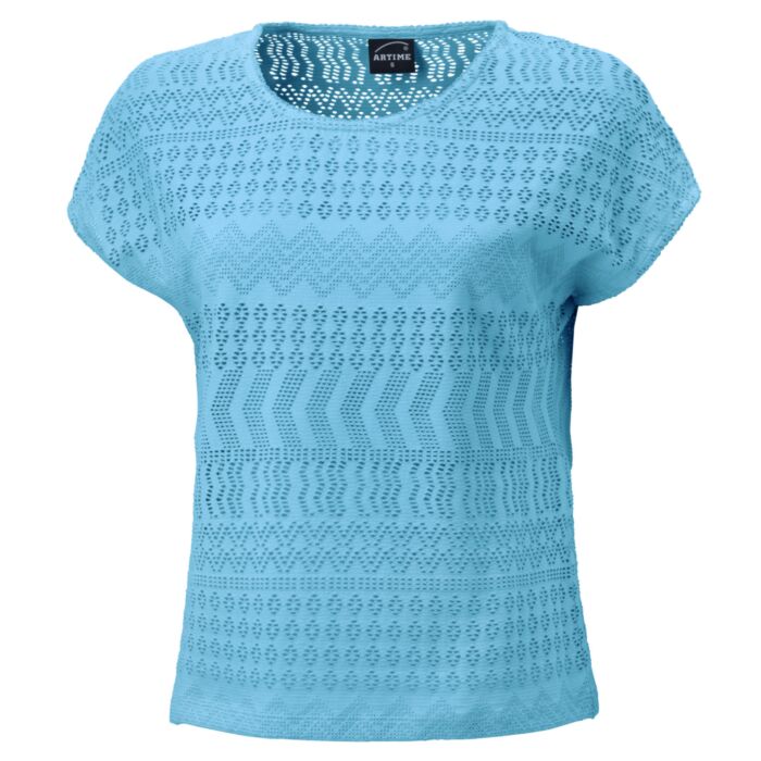 Damen Ajour T-Shirt mit angeschnittenen Ärmeln