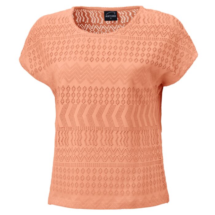Damen Ajour T-Shirt mit angeschnittenen Ärmeln