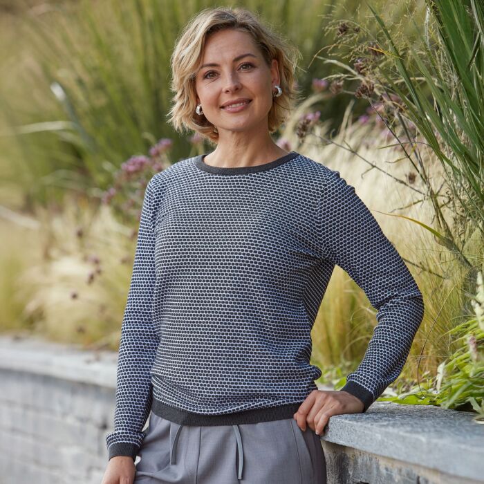 Pull-over pour dames à structure Two-Tone et encolure arrondie