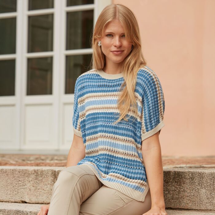 Pull-over en tricot pour dames, à rayures et encolure arrondie
