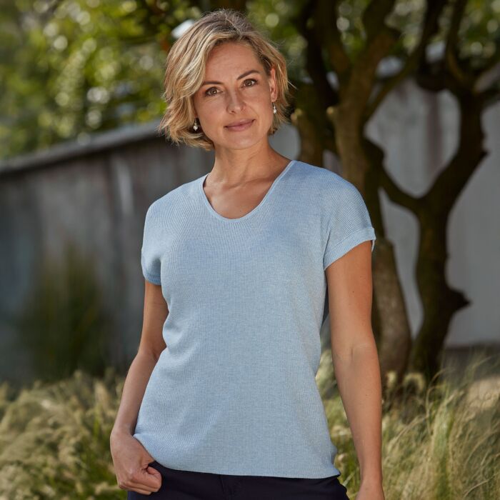 Damen Lurex T-Shirt mit angeschnittenen Ärmeln
