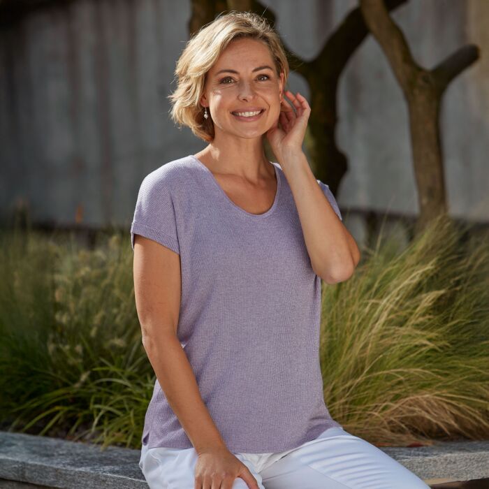 Damen Lurex T-Shirt mit angeschnittenen Ärmeln
