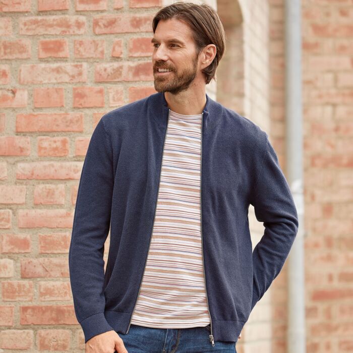 Cardigan en tricot pour hommes avec glissière et col montant