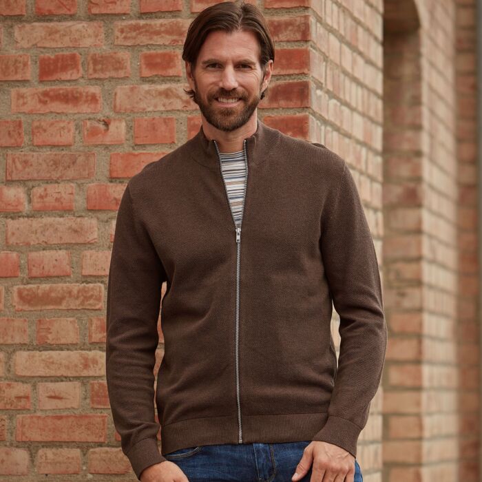 Cardigan en tricot pour hommes avec glissière et col montant