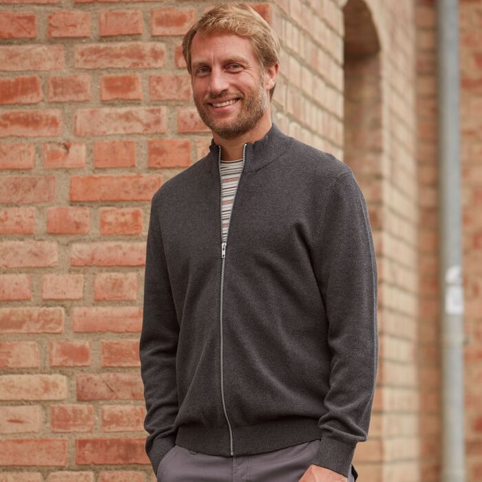 Cardigan en tricot pour hommes avec glissière et col montant