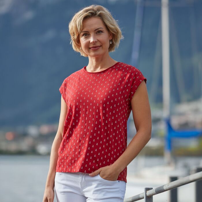 T-shirt dames à encolure arrondie, imprimé d'ancres