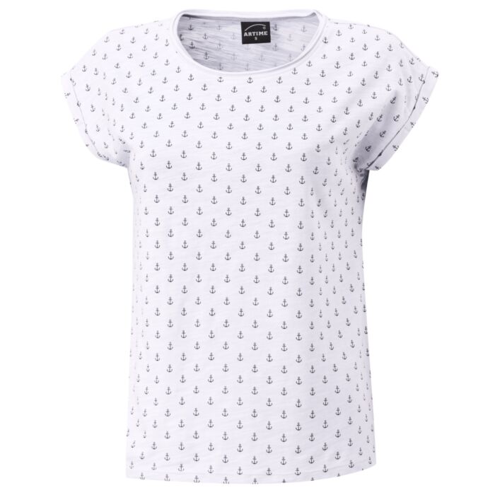 T-shirt dames à encolure arrondie, imprimé d'ancres