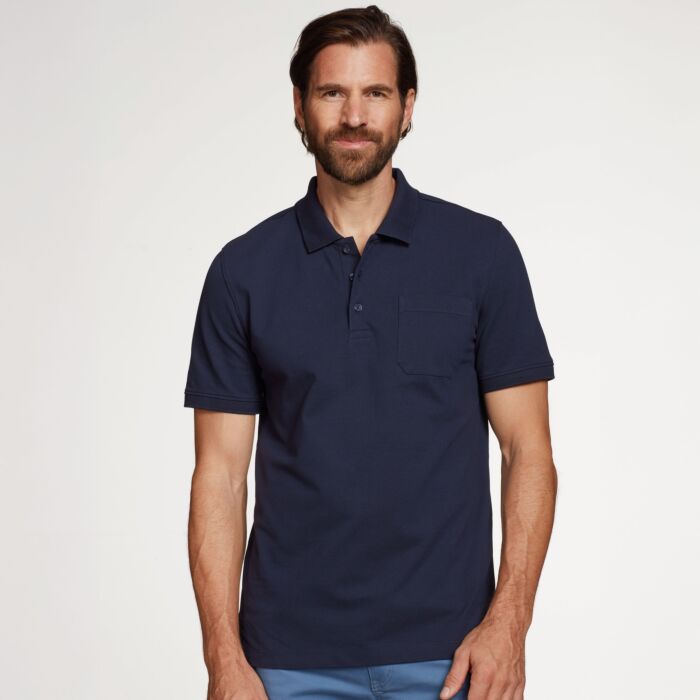 Polo uni pour hommes, avec poche de poitrine