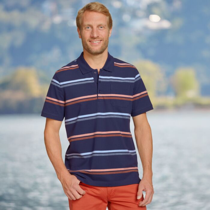 Herren Polo-Shirt «Gestreift», mit Brusttasche