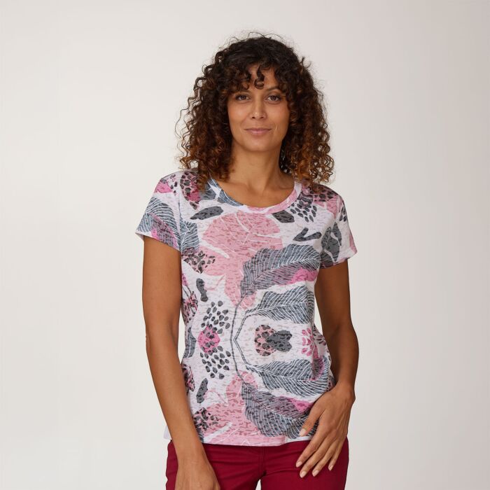 T-shirt en tissu dévoré avec imprimé botanique