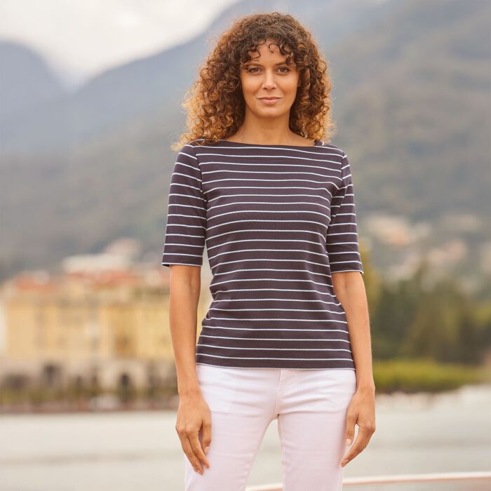 Shirt, gestreift mit Karreeausschnitt