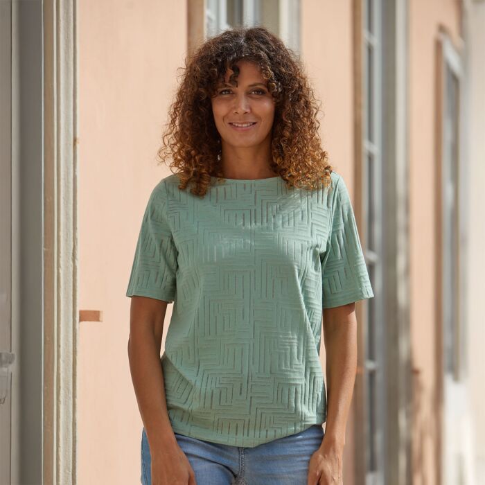 T-Shirt mit geometrischem Muster in Ausbrenner-Optik