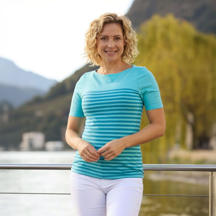 Gestreiftes T-Shirt in Flammgarn-Optik