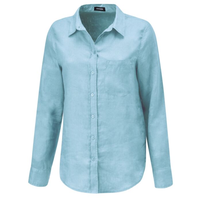 Artime Leinenbluse mit Hemdkragen, uni , aqua blau