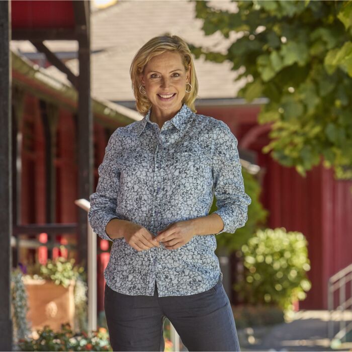 Blouse en lin avec col façon chemise et impression all-over