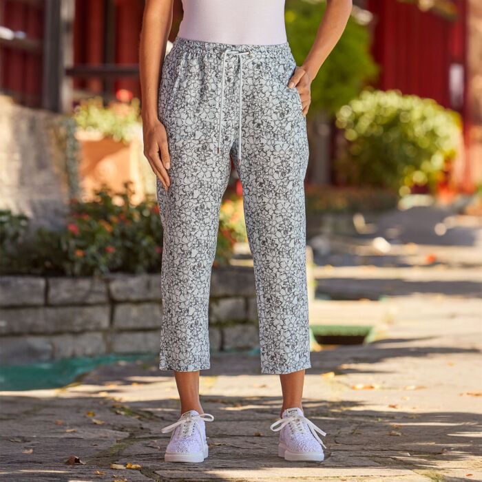 Damen Leinenhose mit Allover-Print