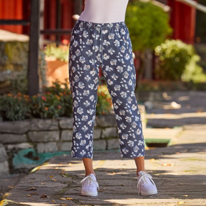 Damen Leinenhose mit Allover-Print