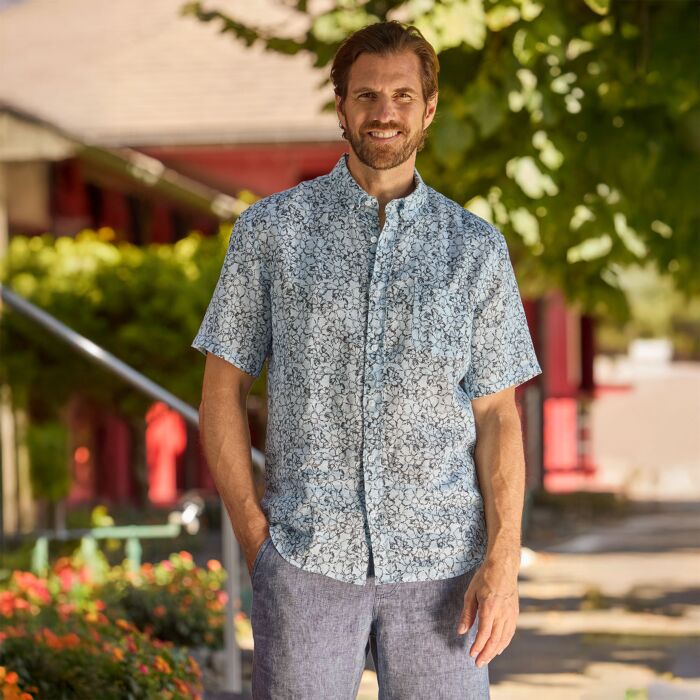 Chemise à manches courtes en lin avec poche poitrine
