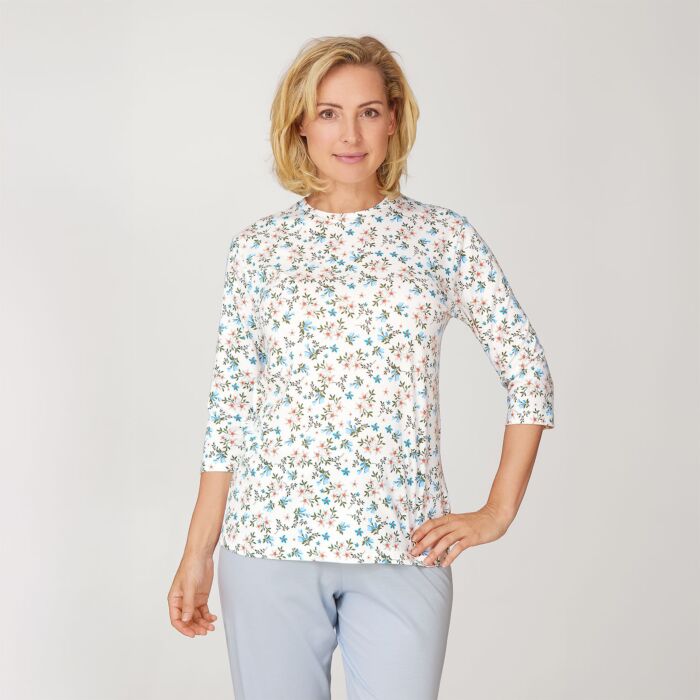 Damen Pyjama Shirt mit 3/4 Ärmeln, bedruckt