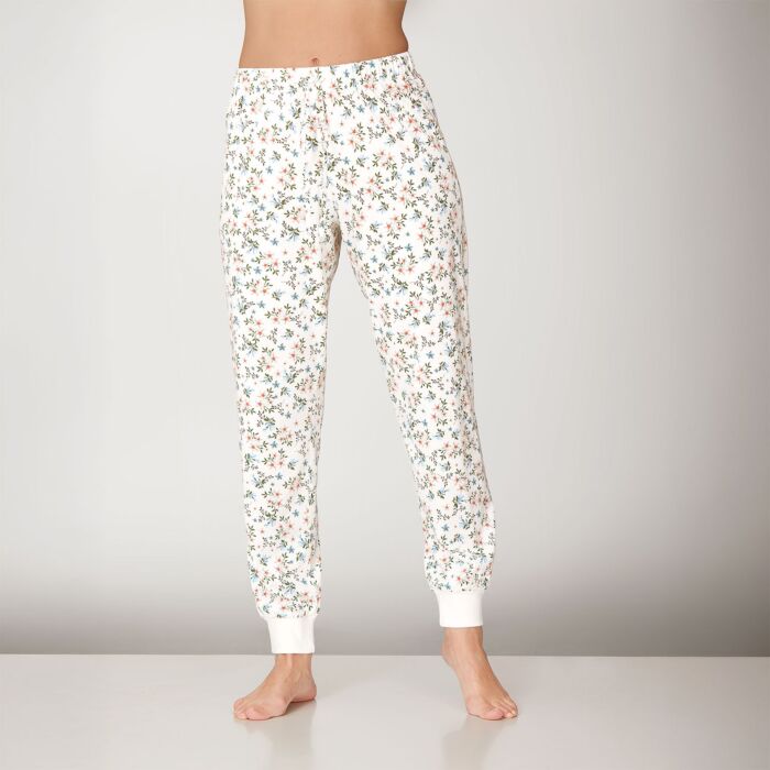 Pantalon de pyjama pour dames avec bords-côtes, imprimé
