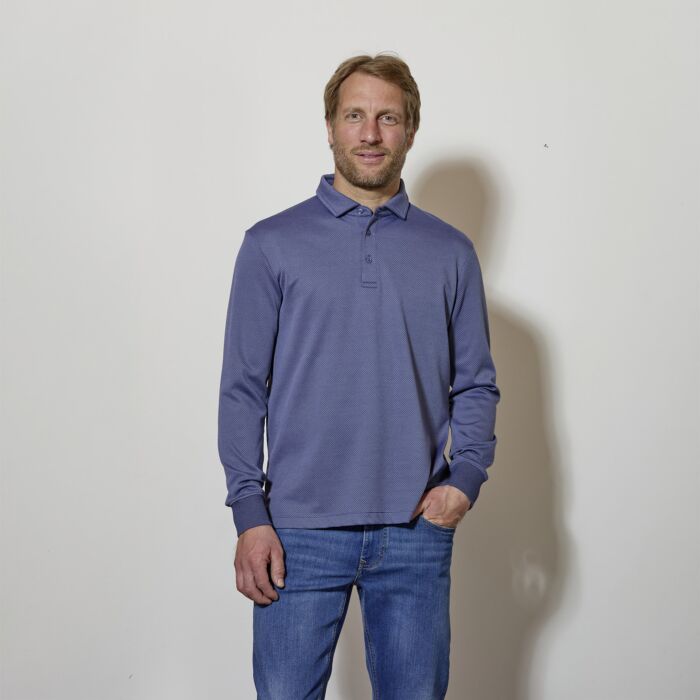 Poloshirt mit Micro-Dessin, langarm