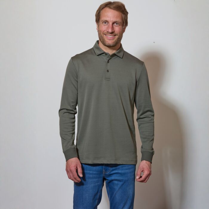 Poloshirt mit Micro-Dessin, langarm