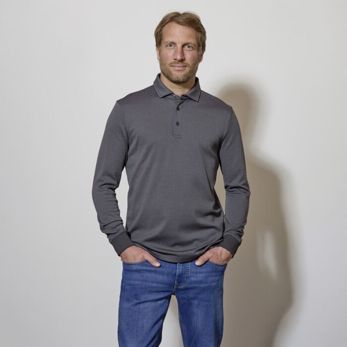 Poloshirt mit Micro-Dessin, langarm