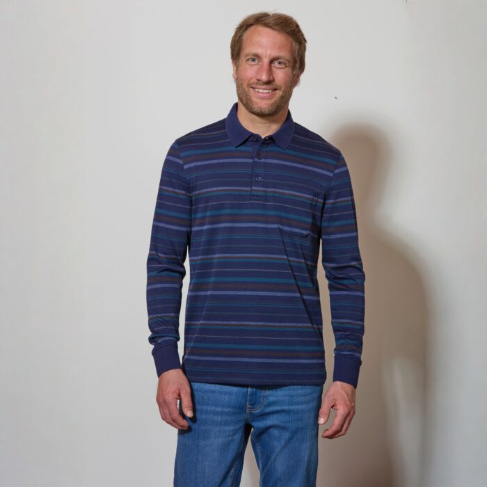 Langarm Poloshirt mit Knopfleiste, gestreift