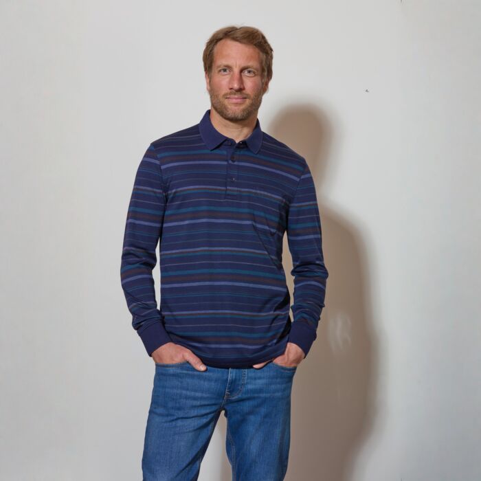 Langarm Poloshirt mit Knopfleiste, gestreift