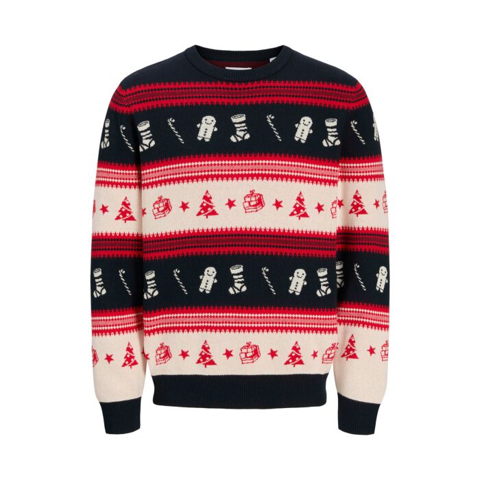 JACK&JONES XMAS Noel Knit Crew Neck rot-blau